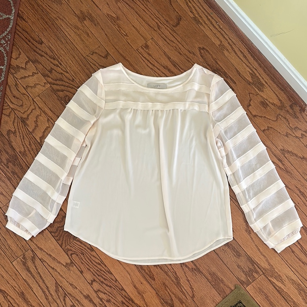 LOFT Blush Blouse with Sheer Accents